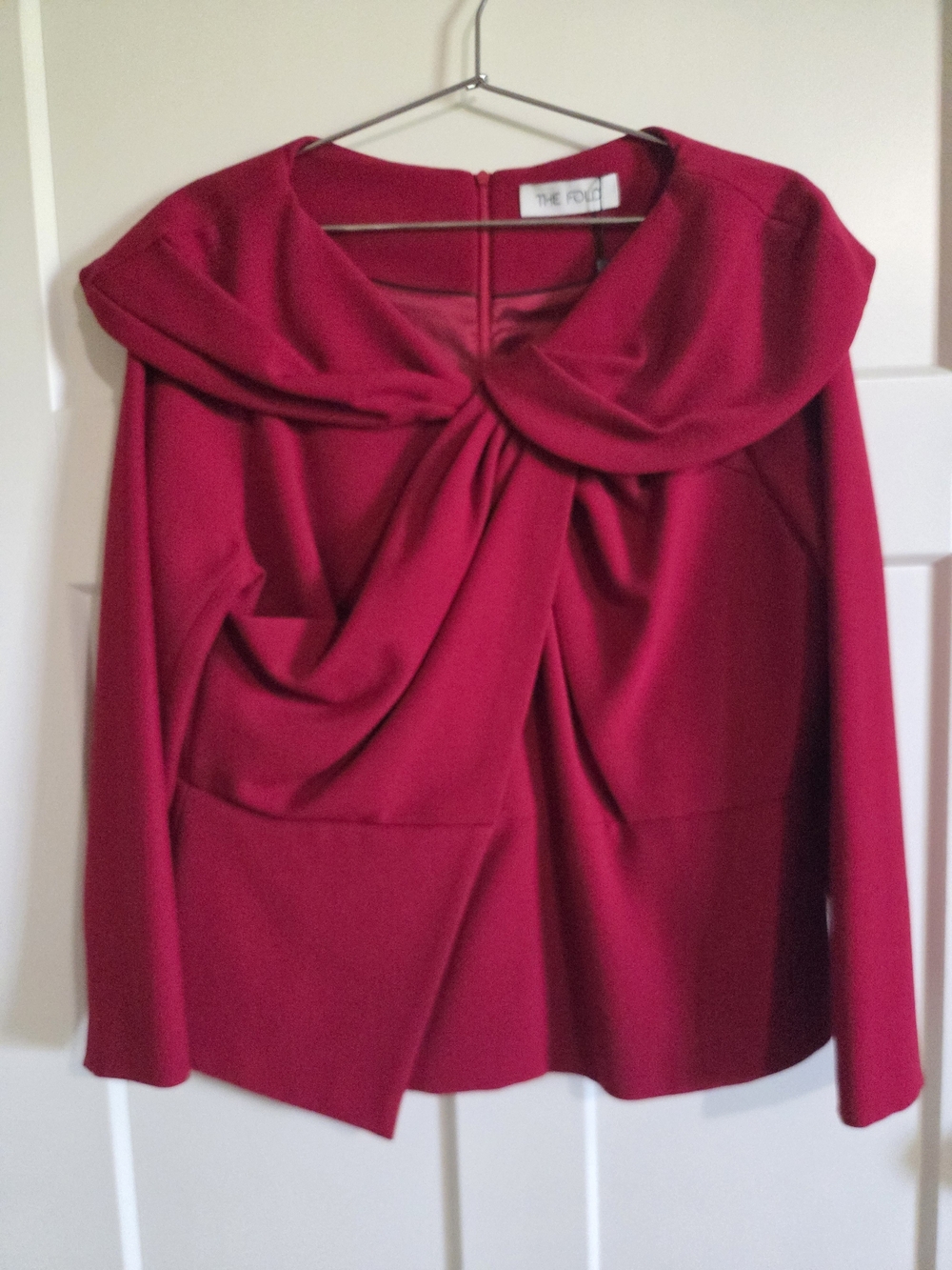 The Fold Red Draped Collar Long Sleeve Blouse